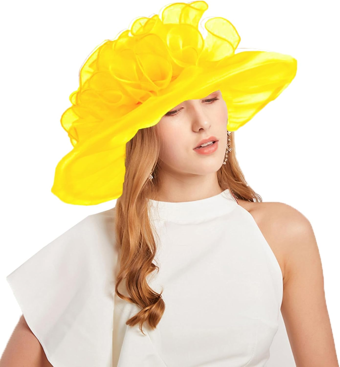 TLMNU Organza Fascinator Hat - Women&iexcl;&macr;S Wide Brim Church Bridal Tea Party Wedding Hat