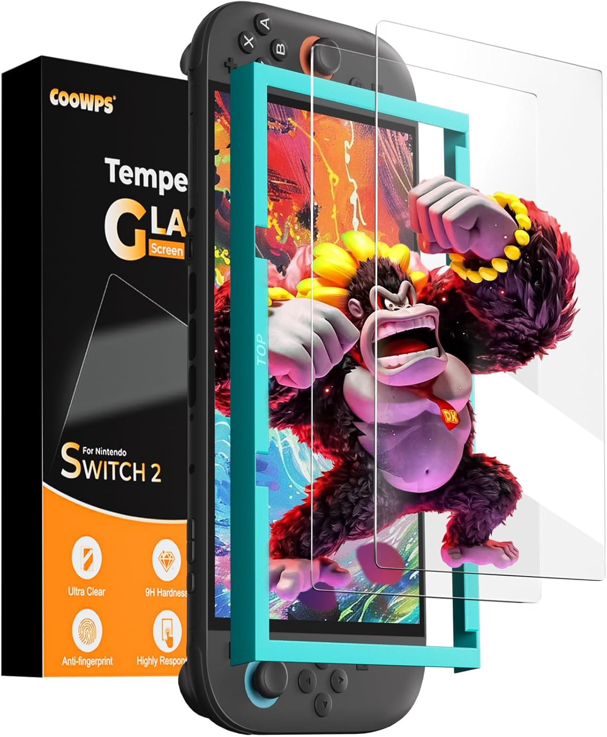 COOWPS Screen Protector Tempered Glass for Nintendo Switch 2 Model 2025 with Alignment Frame, Accessories Ultra HD Clear Anti-Scratch Glass Protector 9H Hardness Easy to Install for Switch2, 2-Pack image number 1