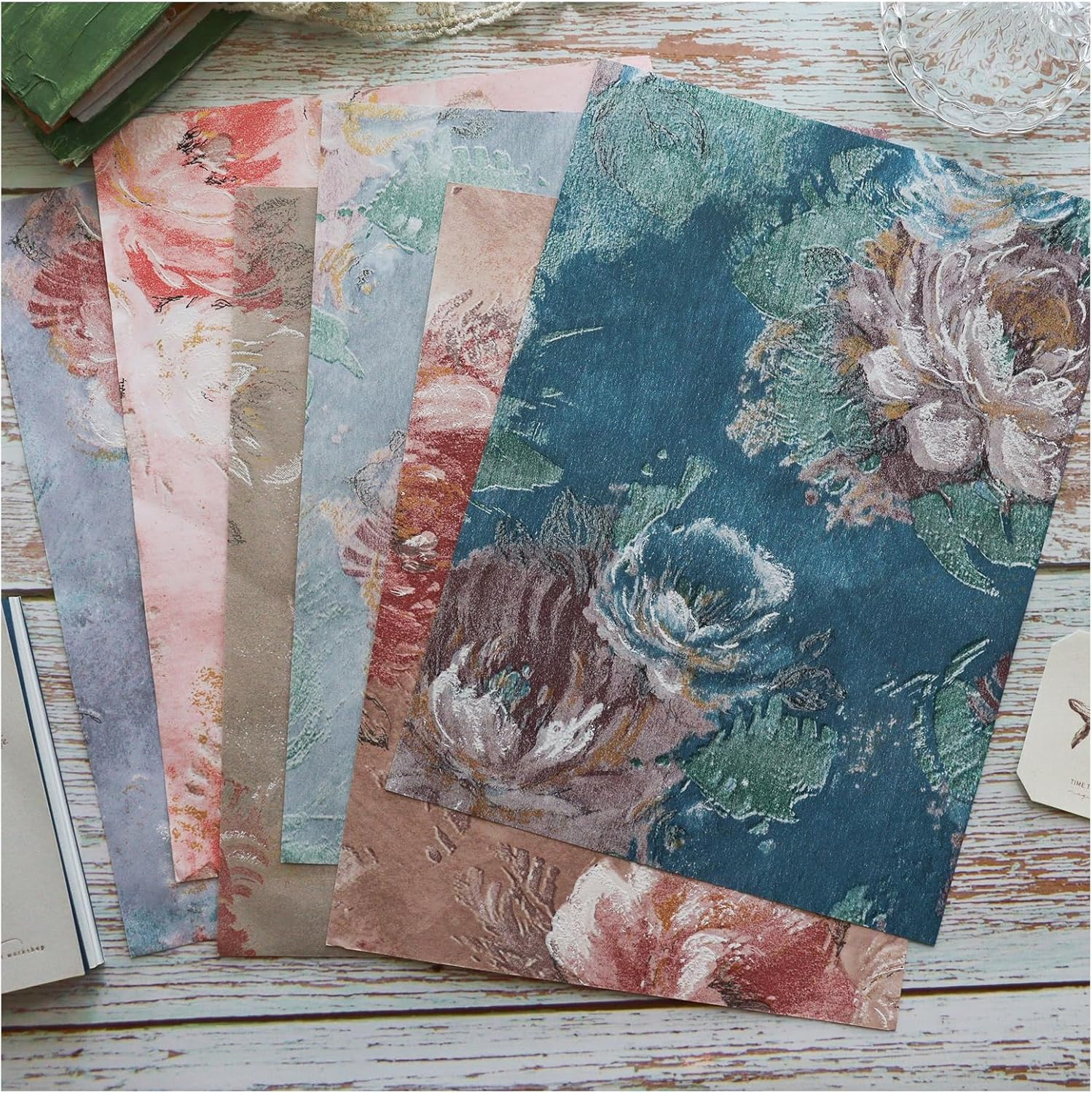 Prstincol 180 Sheets Scrapbook Paper,6 Pack(60 Designs) Rose Story Style Mixed Media Collage Paper for Scrapbooking, Junk Journals, Card Making and Decoupage,3.9X5.5 Inch