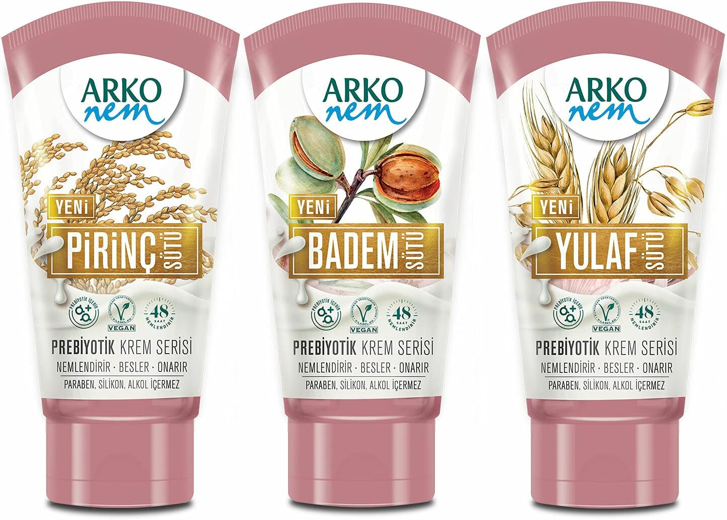 Arko Nem Prebiotic Vegan Face Body Skin Cream 250 Ml Free from Paraben Silicone Alcohol Moisturising up to 48 Hours Day Cream for Women Children Men (Almond Milk)