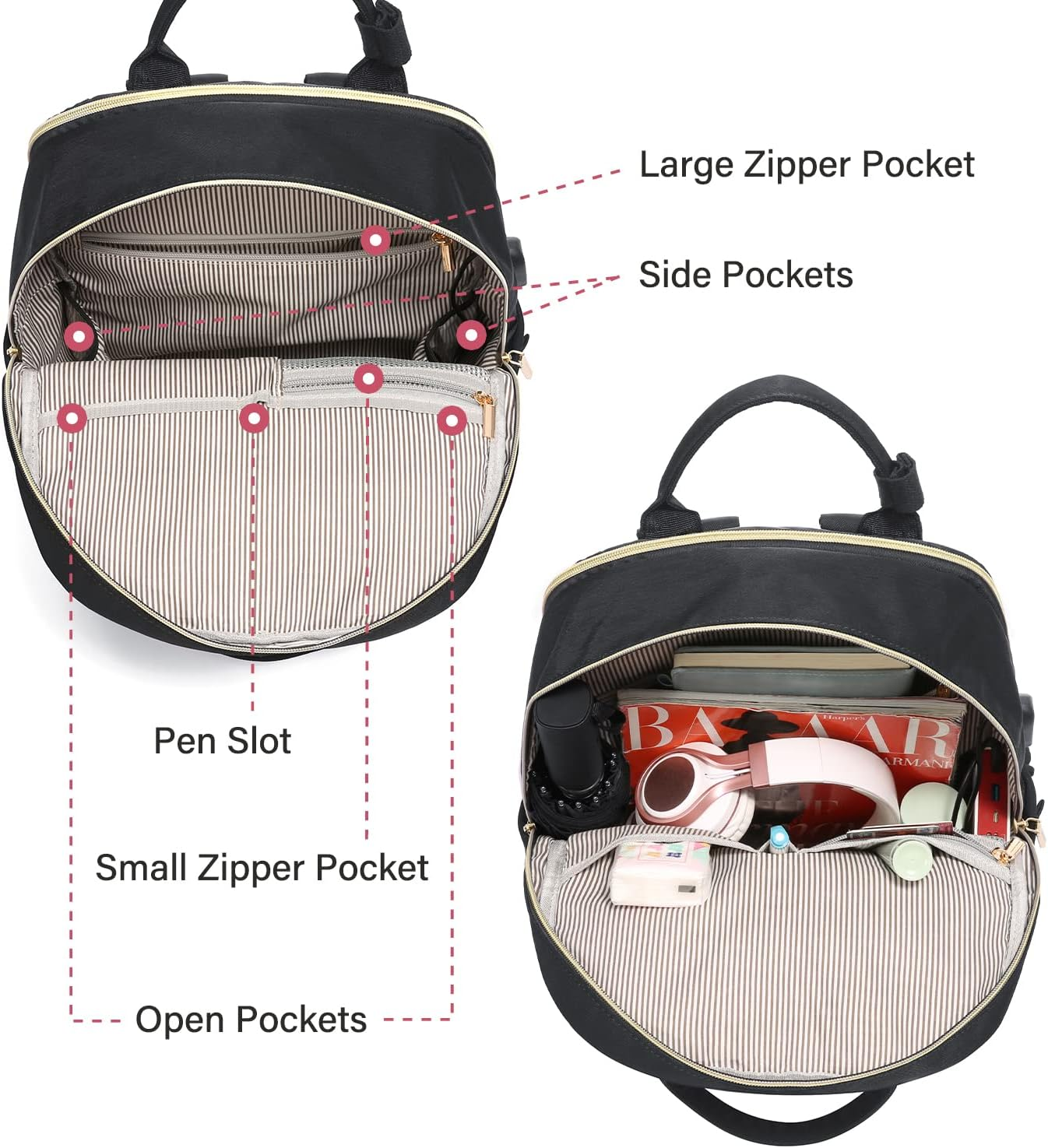 LOVEVOOK Laptop Backpack for Women 15.6 Inch Laptop Bag with USB Port, Fashion Waterproof Backpacks Teacher Nurse Stylish Travel Bags Vintage Daypacks Bookbag for College School Work - Black image number 6