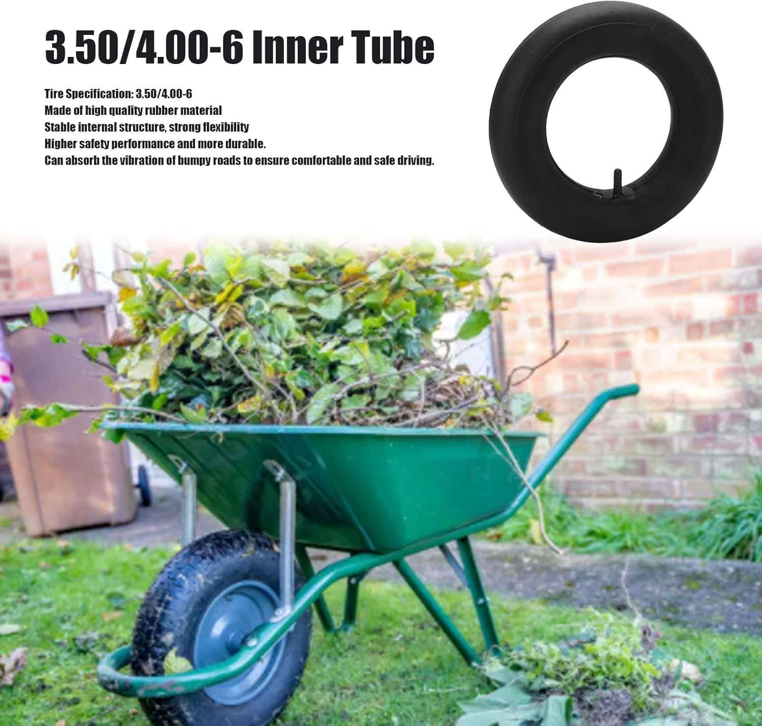 3.50/4.00‑6 Inner Tube with Straight Valve, Rubber Lawn Mower Tire Tubes, Replacement Inner Tube for Wheelbarrows, Mowers, Hand Trucks and Yard Trail Car image number 4