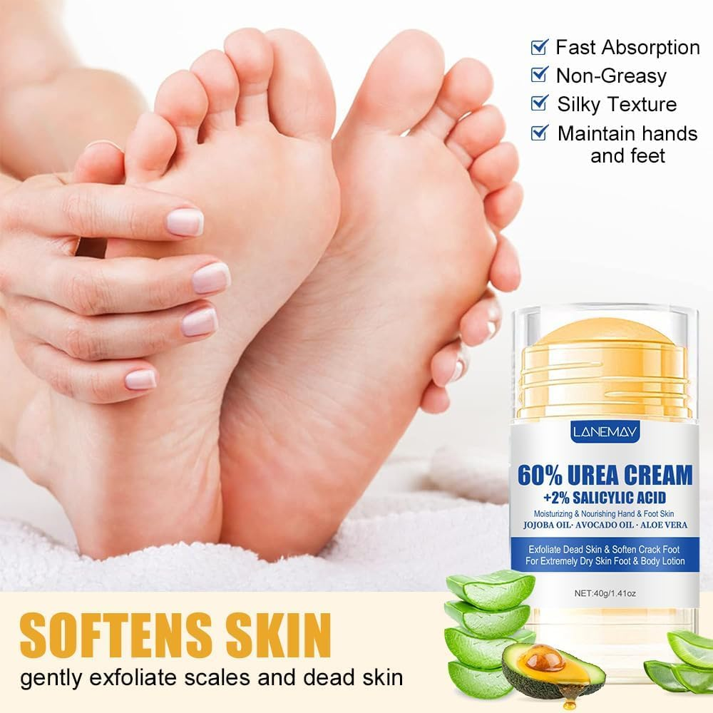 Urea Cream 60% plus 2% Salicylic Acid,Heel Stick for Cracked Feet,Moisturizer for Feet & Hands.Feet Lotion for Dry and Cracked Skin (1PCS) - 2Pcs image number 3