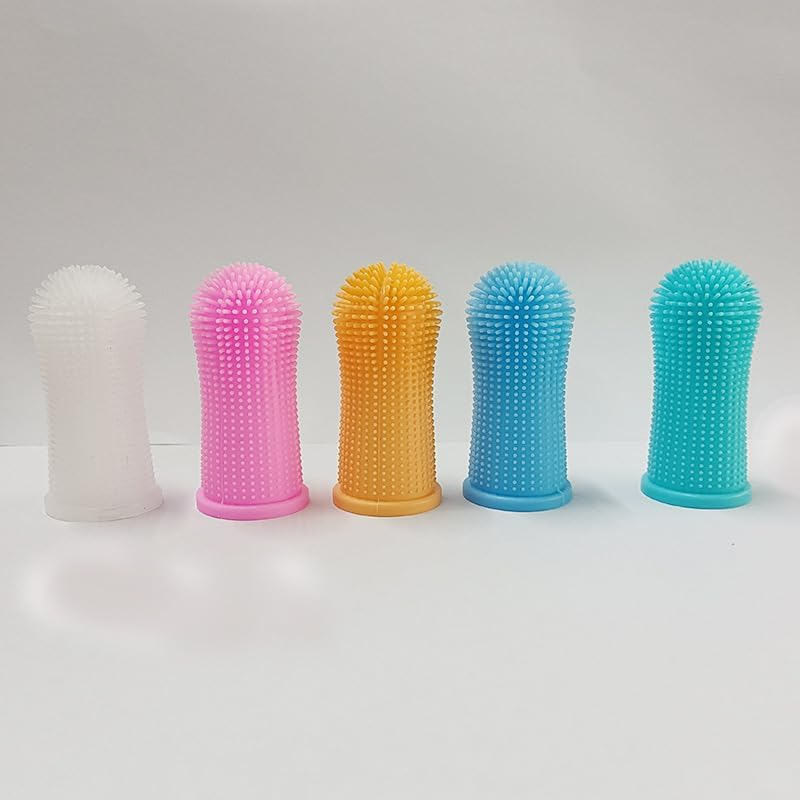 Weforu 2 Pair Dog Toothbrush Dog Teeth Cleaning Dog Toothbrush Fingerbrush for Dental Care (Blue Pink Orange Transparent) image number 2