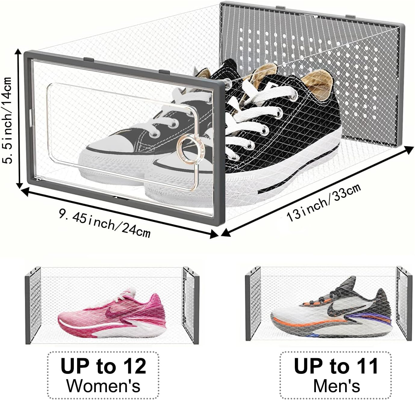 Stusgo Large 15 Pack Shoe Storage Box, Clear Shoe Box Plastic Stackable Shoe Organizer for Closet, Space Saving Foldable Shoe Rack Sneaker Container Bin Holder 15(33X 24X14Cm) image number 2