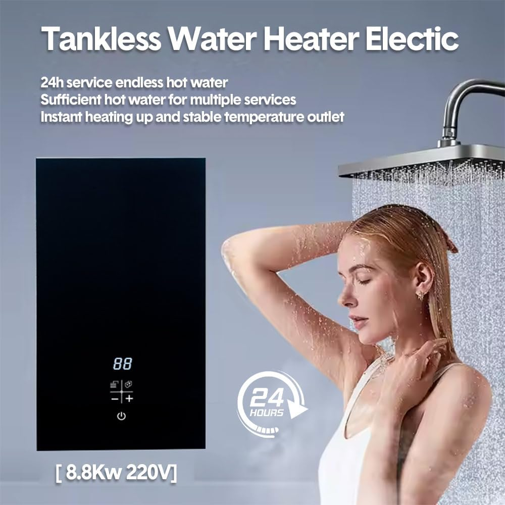 ALSTON 8800W Instant Hot Water Heater 220V Tankless Hot Water on Demand under Sink Bathroom with Digital Temperature Display Kitchen Saving Energy Black