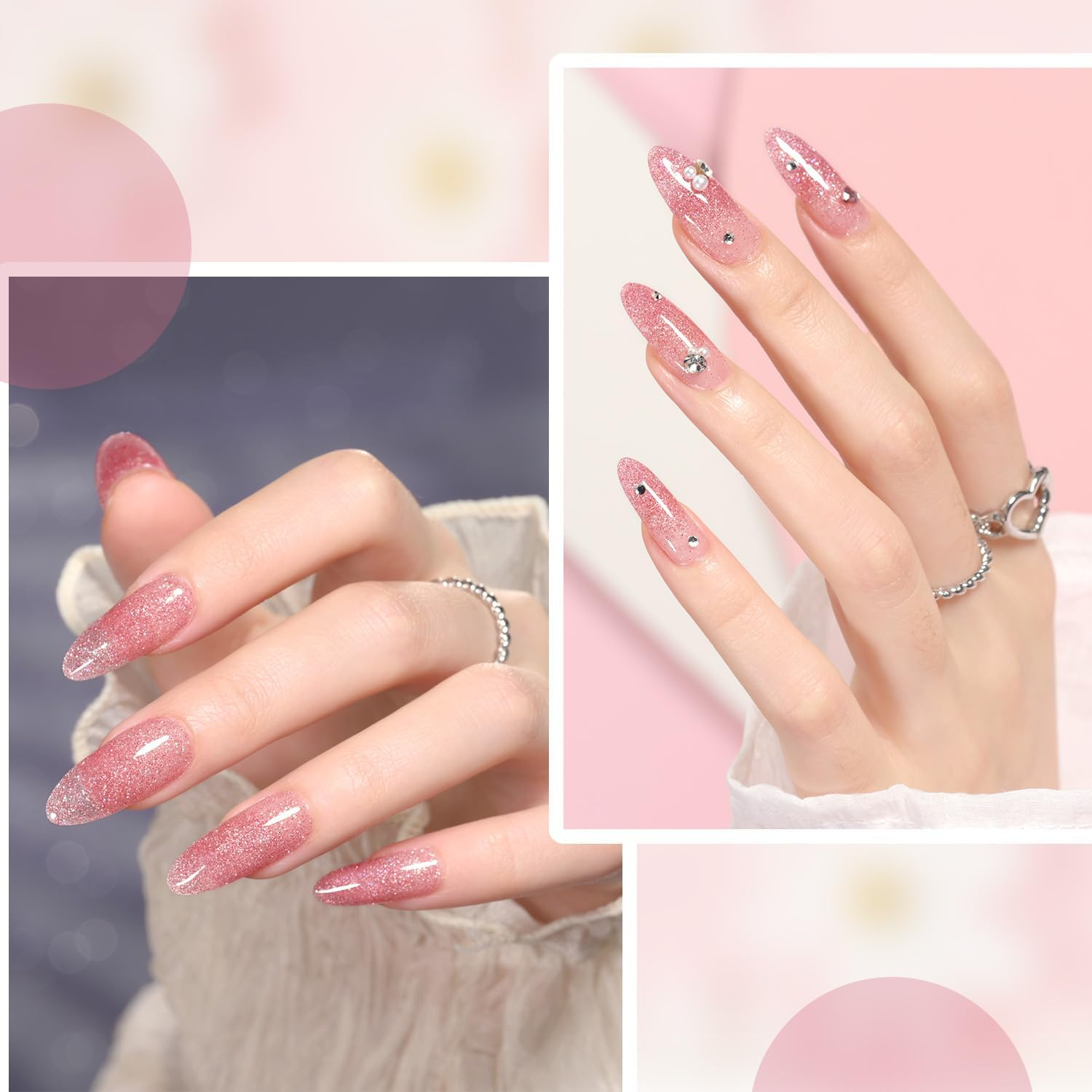 GAOY Poly Gel, 60G Nail Extension Gel, Pink Glitter Builder Gel Nail Enhancement Gel for Beginner & Professional Nail Art Salon DIY at Home