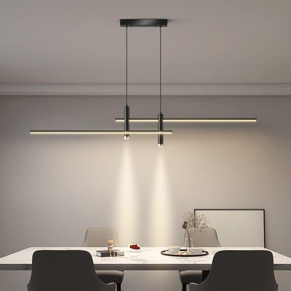 BAMDECOR A033 Modern Linear LED Pendant Light Adjustable 3 Color Dimmable Remote Control for Dining Bar Living Room 120Cm image number 2