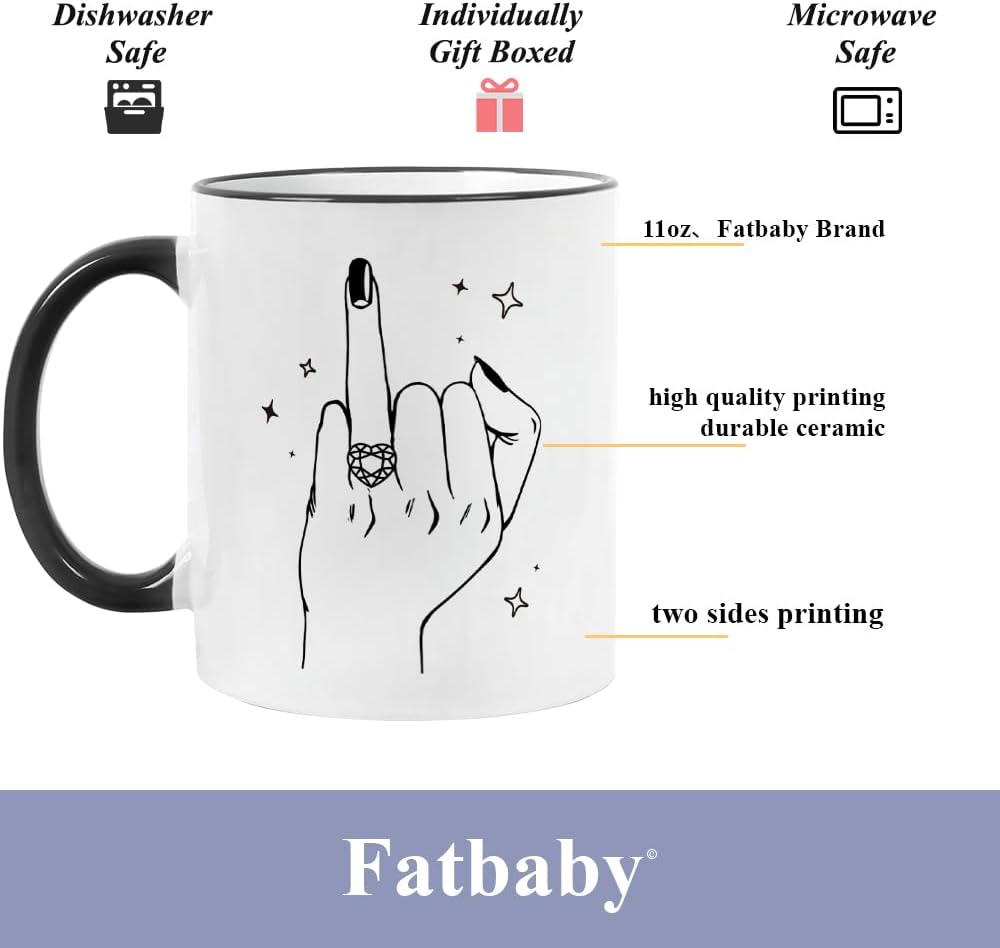 Fatbaby Wedding Gifts for Couples, Funny Ring Finger Coffee Mug Set, Engagement Gifts for Couple, Bride and Groom Just Married Mug, Mr and Mrs Newlyweds Bridal Shower Gift 11OZ image number 5