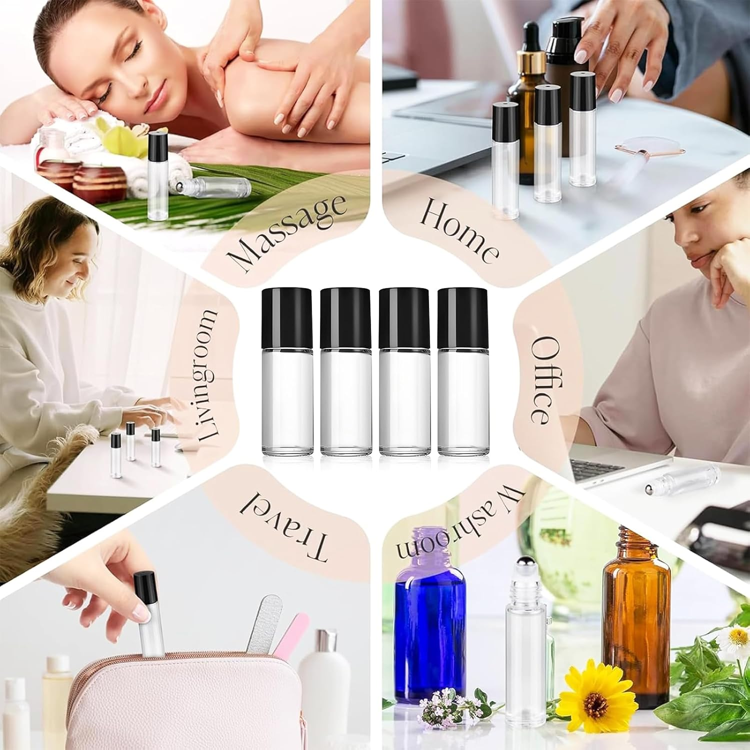 Essential Oil Roller Bottles,Leak Proof Empty Refillable Clear -On Perfume Bottles with Roller Balls and Lids (Black-10Ml, 10) image number 4