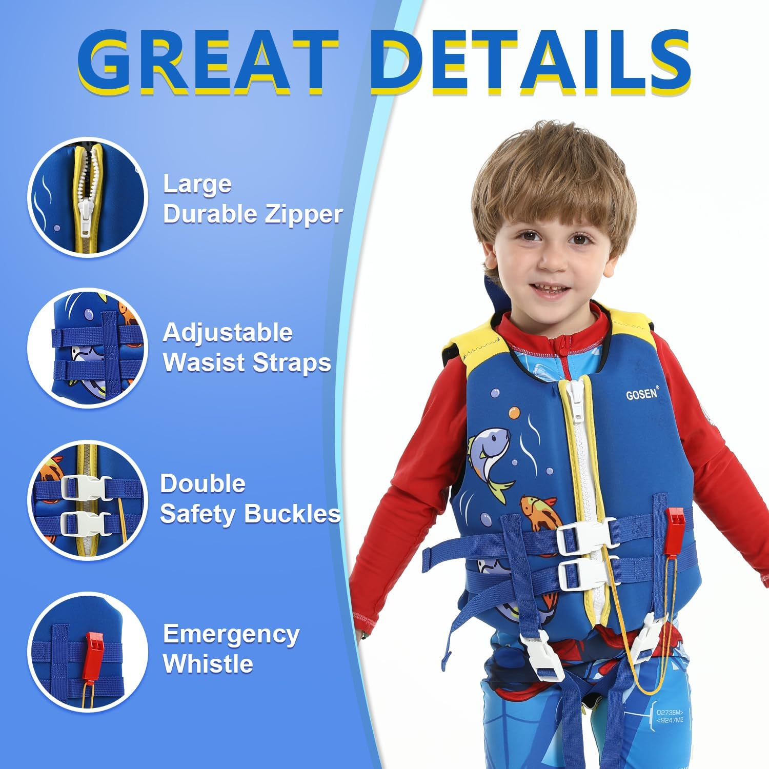 Kids Swim Vest Toddler Floaties for 24-66 Lbs Boys Girls, Toddler Swim Vest with Adjustable Safety Strap, Easy on and off Swimming Aid for Age 2-6 Years Learn to Swim image number 3