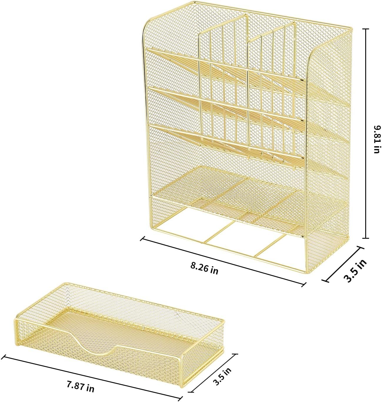Spacrea Mesh Pen Organizer - Pencil Holder for Desk, Desk Organizer with Drawer for School, Home, Art Supplies (Gold) - Gold,Golden image number 6