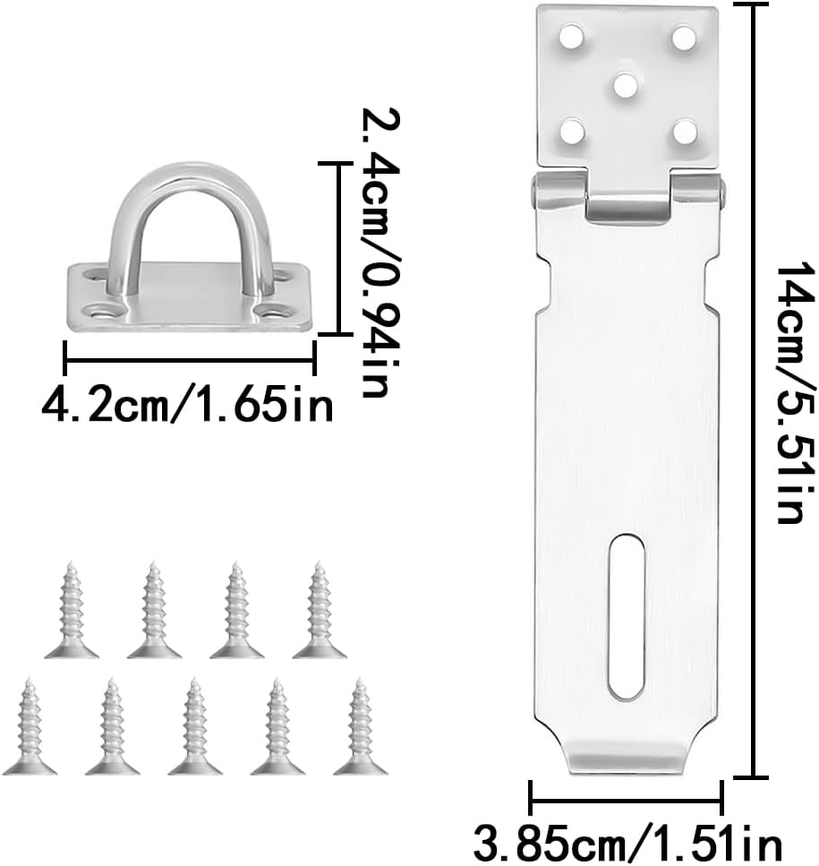 WELANE Door Locks Hasp Latch, Stainless Steel Gate Lock Hasp with Screws for Doors, Cabinets, Pet Cage (10 X 3.9Cm) image number 3
