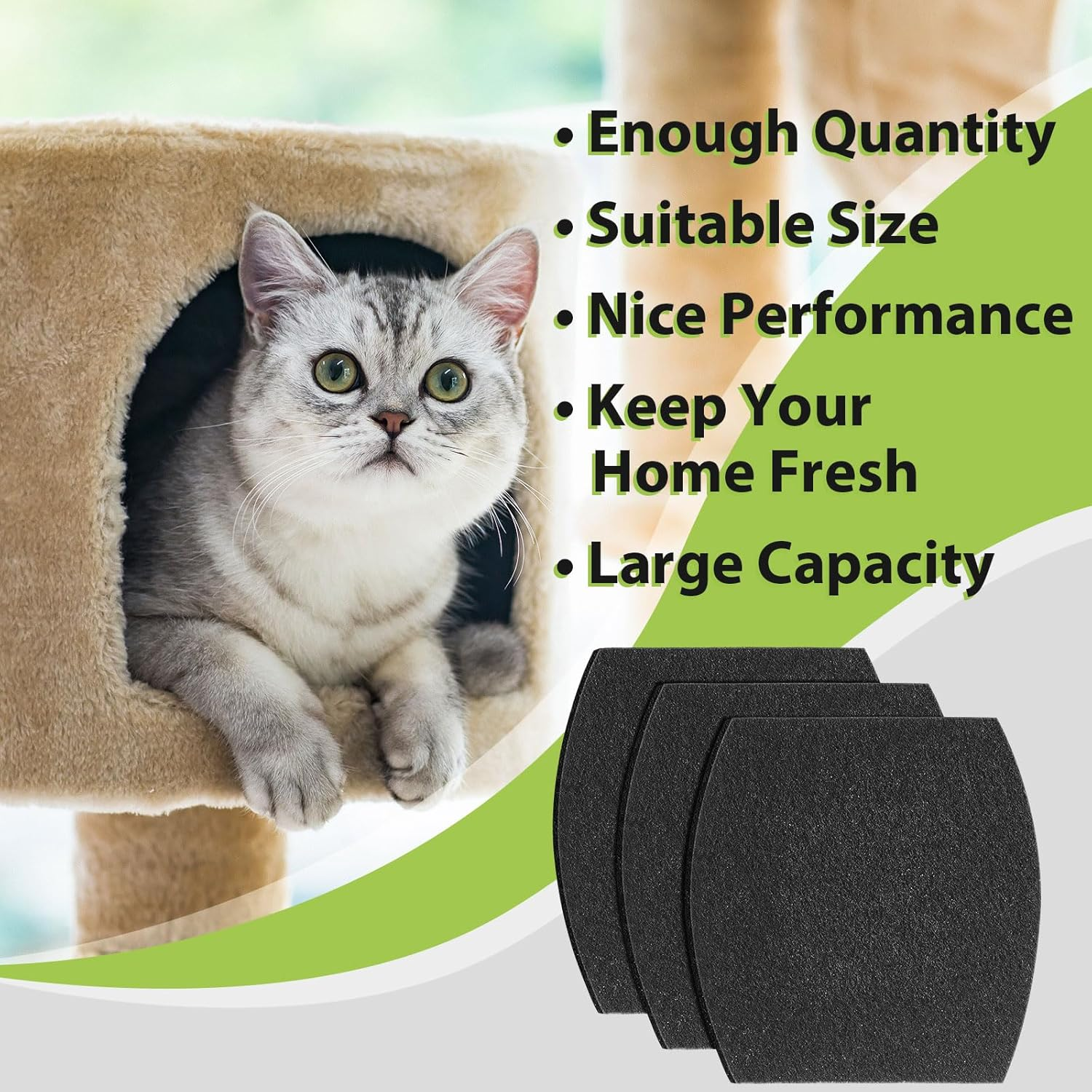 Jecery 10 Pcs Activated Carbon Cat Litter Box Replacement Filters Compatible with Petmate Booda Clean Step 6.3 X 5.91 Inches Filters to Absorbs Odors and Controls Damp for Keeping Fresh image number 3