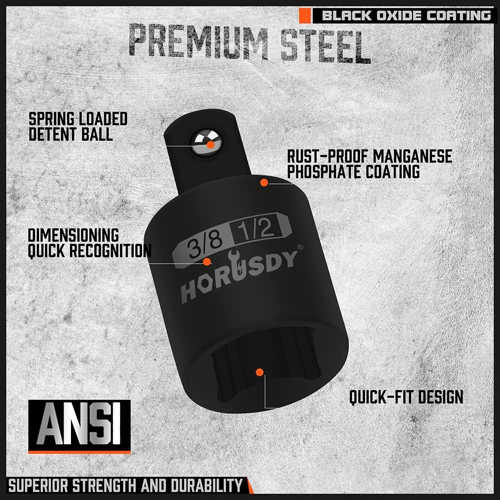 HORUSDY 7-Piece Impact Sockets Adapter Set, Hex Shank Socket to Drill Adaptor 1/4" 3/8" 1/2", Cr-V Steel Impact Driver Wrench Socket Reducer Set image number 6