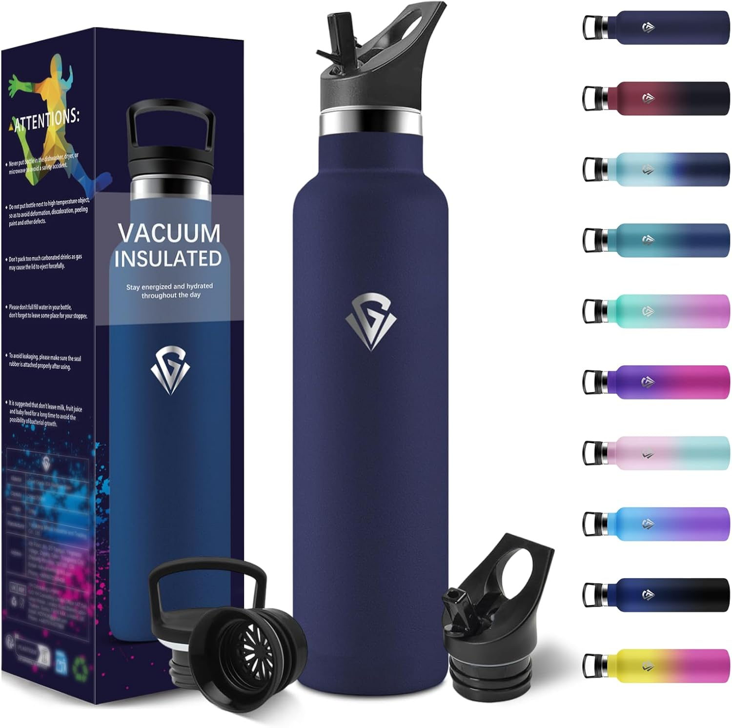 Honeyholly Stainless Steel Water Bottle 1 Litre, BPA Free Thermo Bottle, Thermal Water Bottle, Double Wall Vacuum Insulation, Cold Water Thermos, Thermal Canteen for Adults, Sport, Office