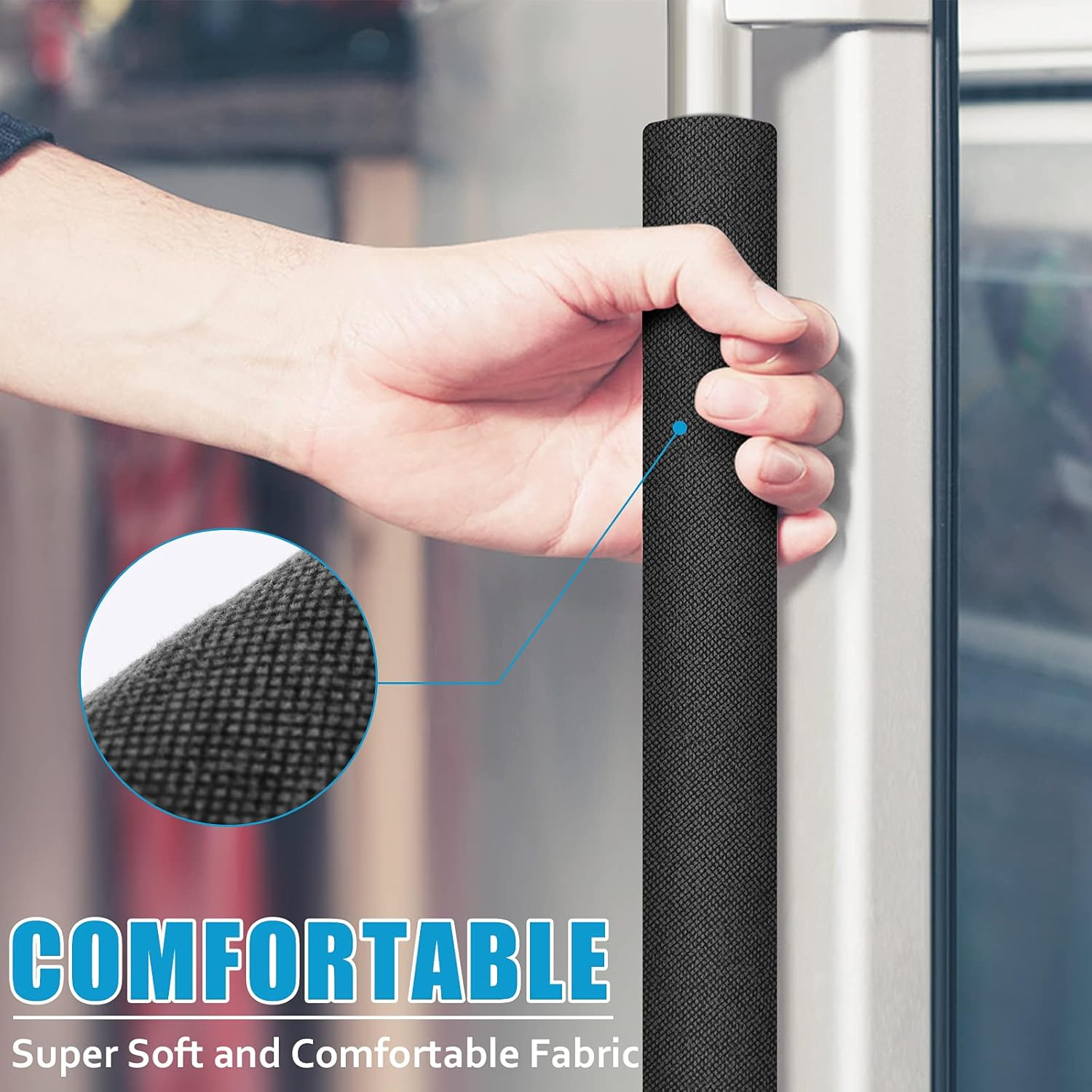 Refrigerator Door Handle Covers, Set of 6, Trimmable, Washable, Appliance Handle Covers, Fridge Door Handle Protector, Get Rid of Dirty Handprints, Timesaver, Kitchen Decor Accessories (Black) - Black image number 6