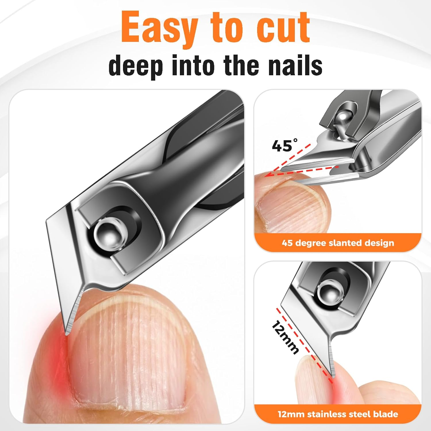Nail Clippers for Men Thick Nails, Angled Head Large Toe Nail Clippers for Seniors Toenail Clippers with Wide Jaw Opening Sharp Upgraded Slanted Curved Ingrown Toenail Clippers No Splash Nail Cutter image number 3