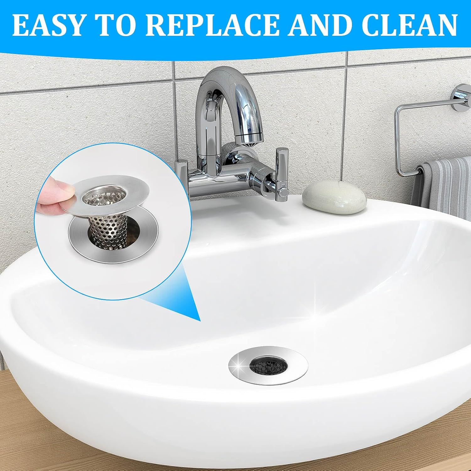 Dayker 3PCS Bathroom Sink Drain Strainers, Stainless Steel Hair Catcher, Cone Shaped Floor Drain Replacement Fit Hole Size 1.2"-1.6", for Laundry Floor Drain, Bathtub, Kitchen Slop Basket Filter Trap image number 4