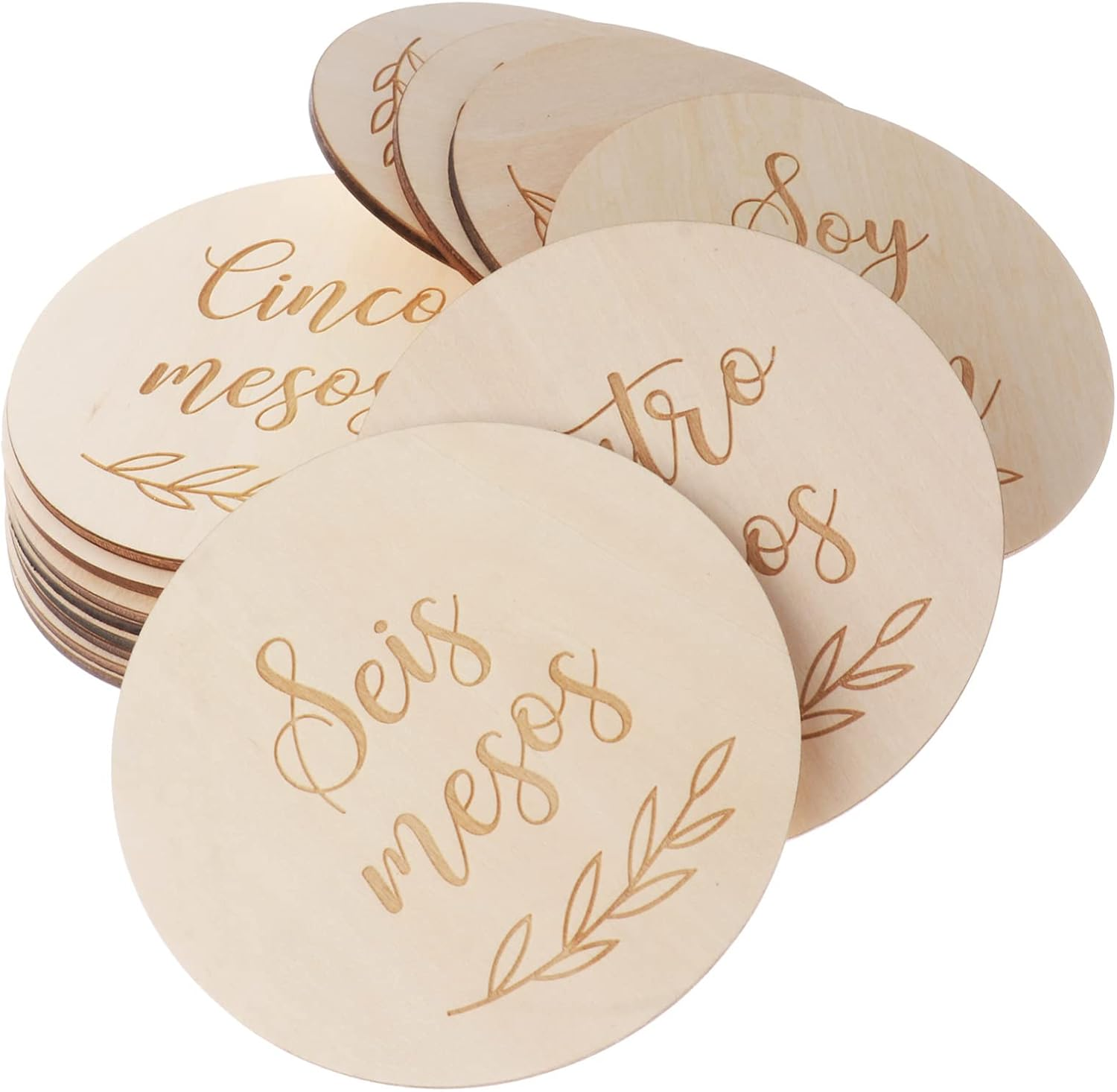 Yardwe 28 Pcs Wooden Monthly Milestone Cards Photography Props Newborn Photo Announcement Shower Gift Souvenir with Wood Grain image number 3