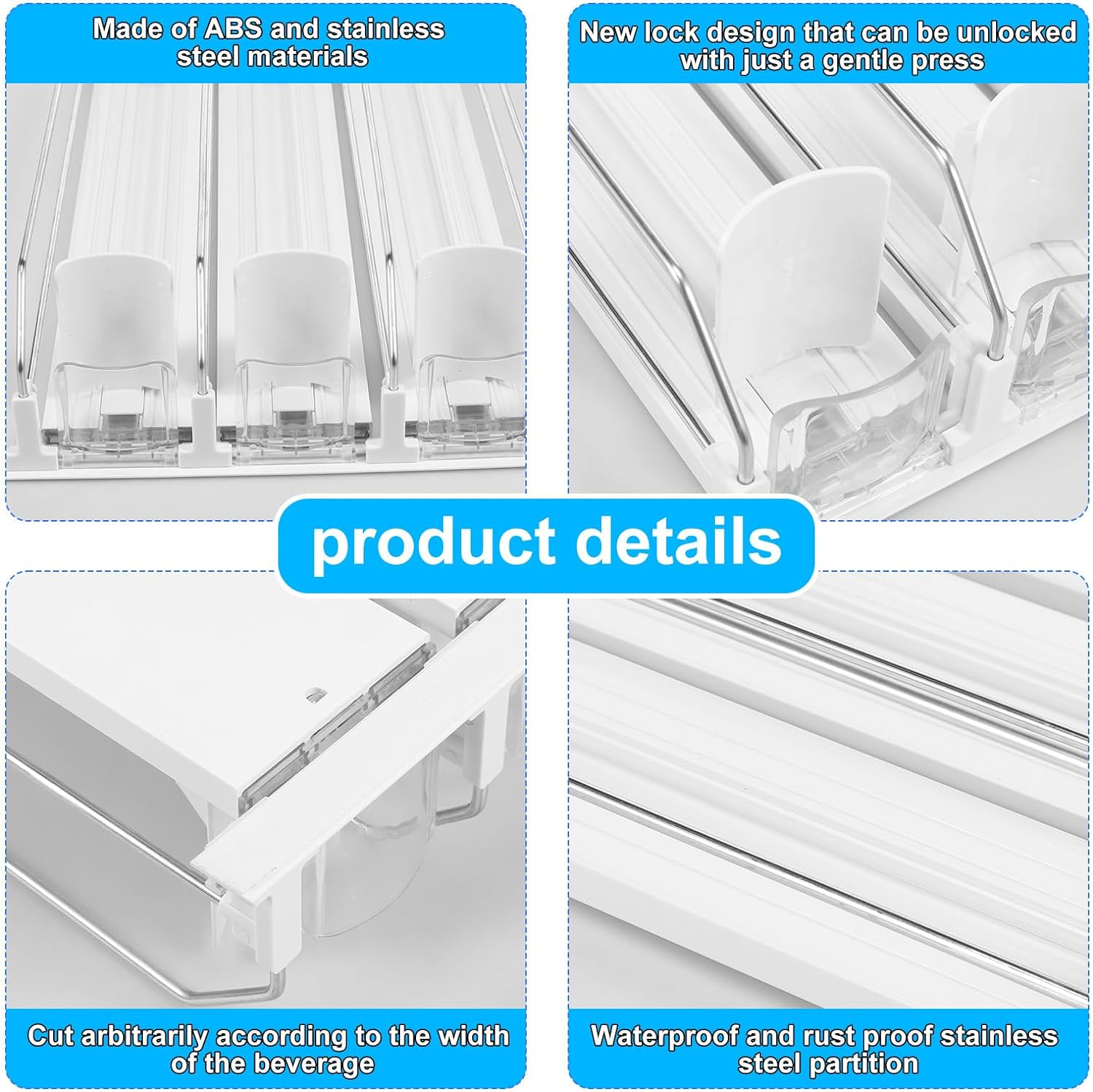 Drink Organizer for Fridge, Self-Sliding Soda Can Dispenser for Refrigerator, Adjustable Width Beverage Self-Pushing Glide Rack, Automatic Soda Seltzer Drink Pop Can Organizer Holds up to 25+ Cans (A) - C image number 3