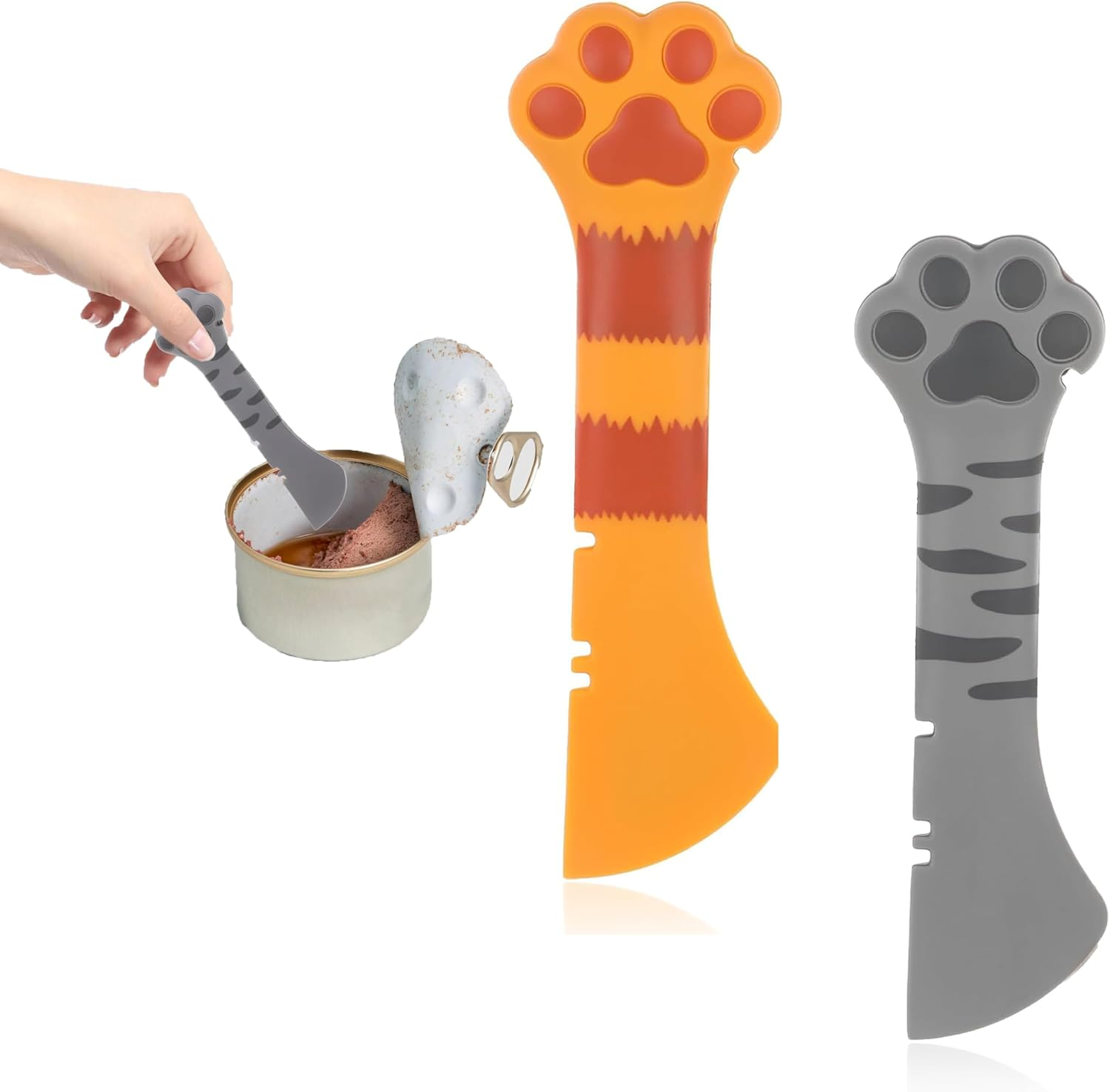 2 Pcs Cute Cat Paw Food Spoon,Silicone Pet Food Can Opener,Home Adorable Cats Spatula Feeder Cats Shaped,Multifunctional Pets Feeding Supplies for Kitten Puppy Canned Food Accessories image number 2