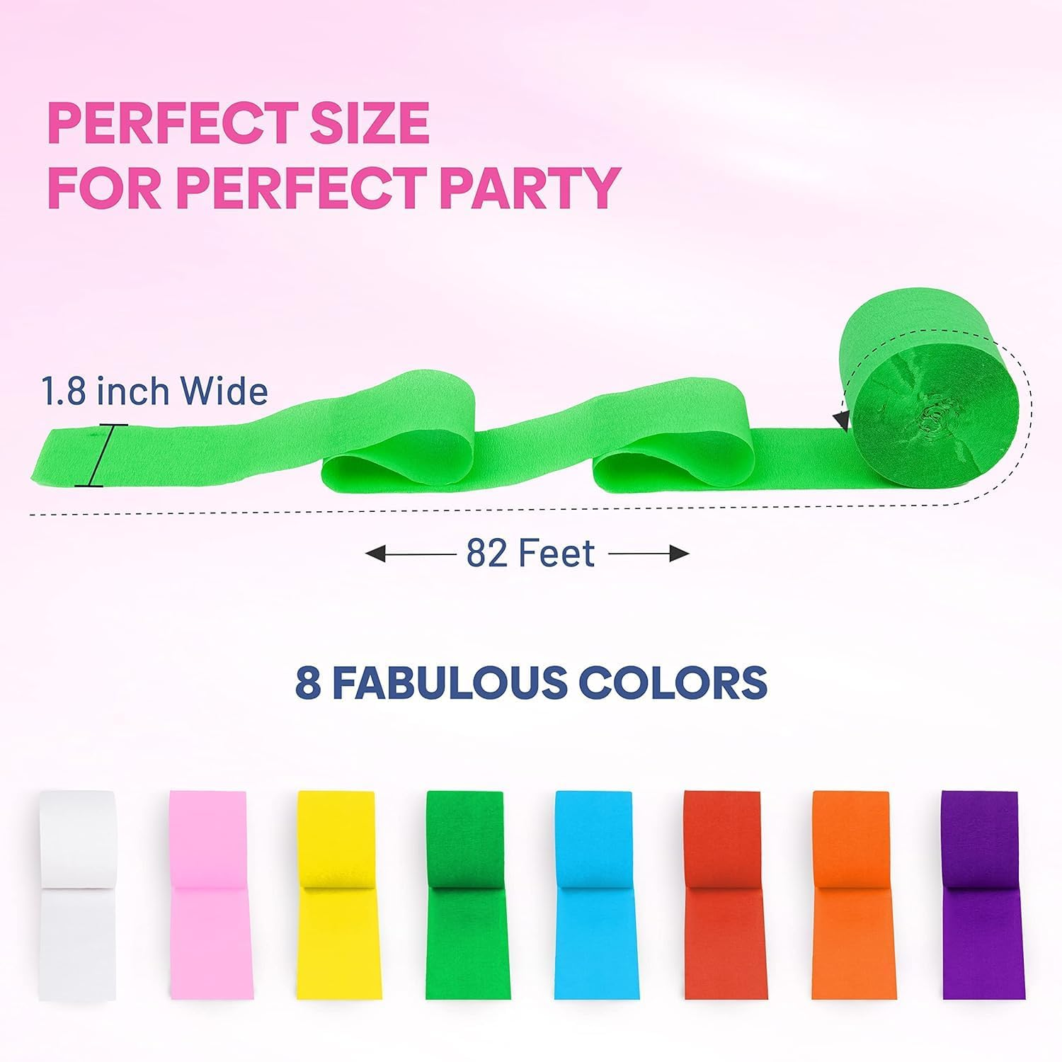 Crepe Paper Streamers Pack of 8 Unique Color Rolls - Great Stretch & Easy to Twist 82Ft Long for Birthday, Bridal Shower, Christmas, In-Door Fun Party & Rainbow Decorations image number 4