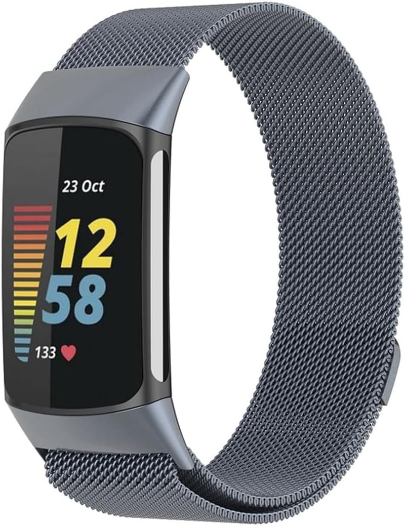 Magnetic for Fitbit Charge 6 Band/For Fitbit Charge 5 Band Women Men,Milanese Loop Metal Stainless Steel Breathable Sport Strap Replacement Wristbands