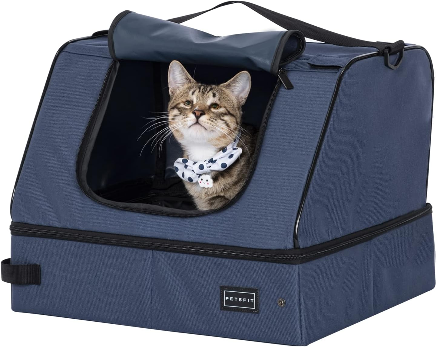 PETSFIT Cat Litter Box Large,Outdoor Cat Litter Box Waterproof Bottom, Zipped Travel Kitten Toilet, Standard Portable Collapsible Litter Carrier for Cats, Leak-Proof, Lightweight Black, 48 X 38X 15Cm