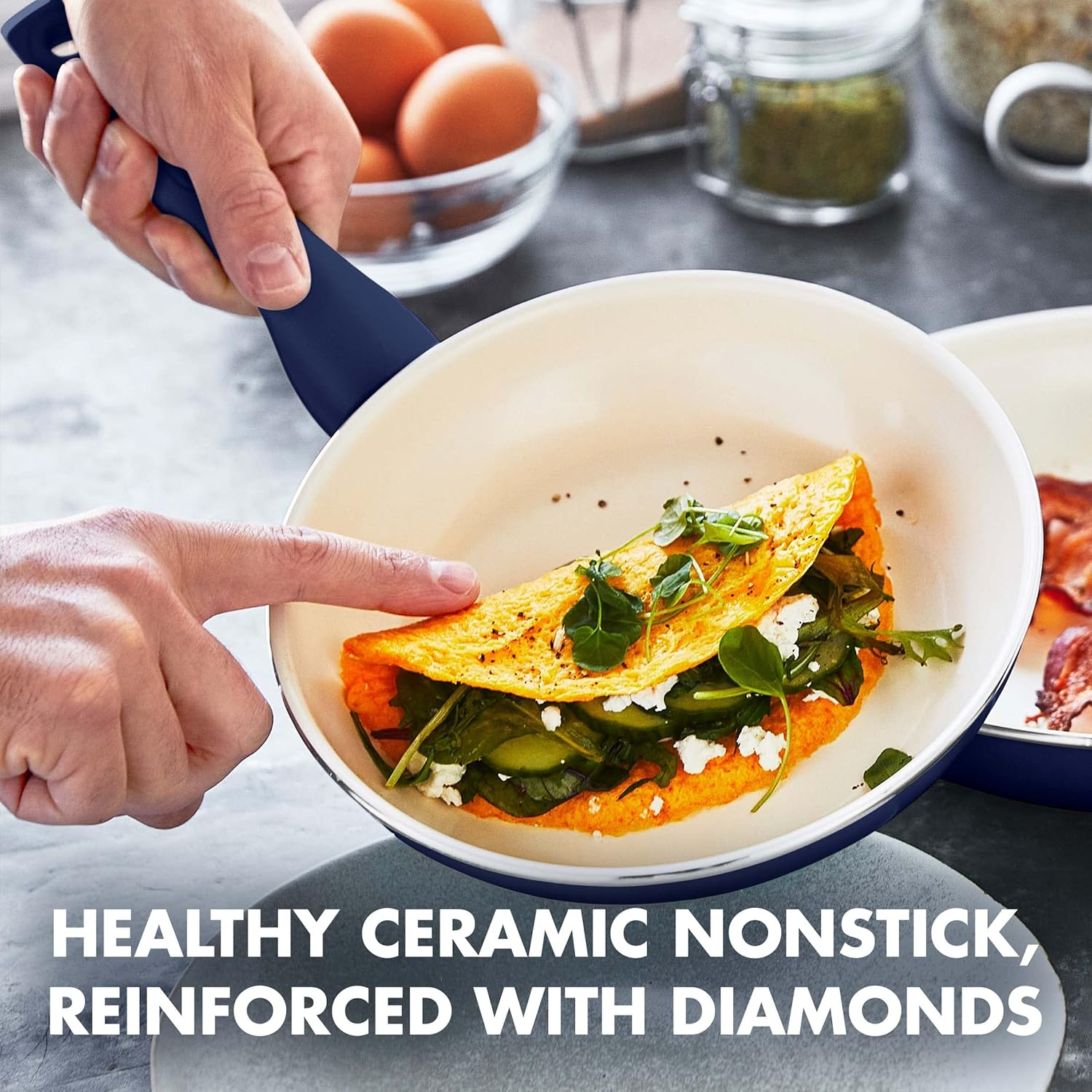 Greenpan Rio Hard Anodized Healthy Ceramic Nonstick, 7" 9.5" and 11" 3 Piece Frying Pan Skillet Set, Soft Grip Handle, Pfas-Free, Dishwasher Safe, Oven Safe, Oxford Blue image number 5