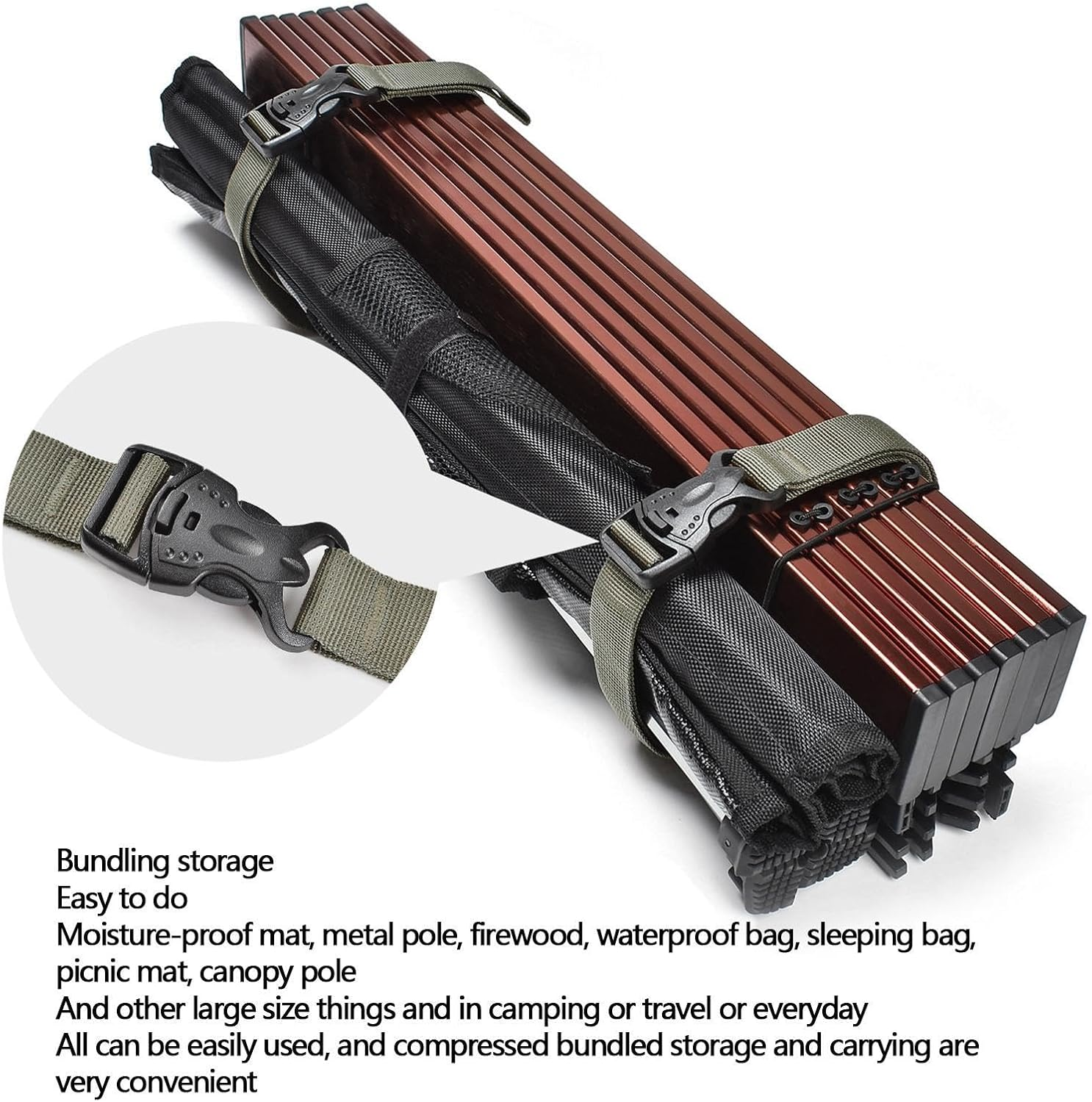 Buckle Packing Straps - Tie down Strap,Utility Strap with Buckle, Camping Gear Strap, Tie down Strap, Lashing Strap Adjustable for Sleeping Bag, Picnic Mat - Black image number 4