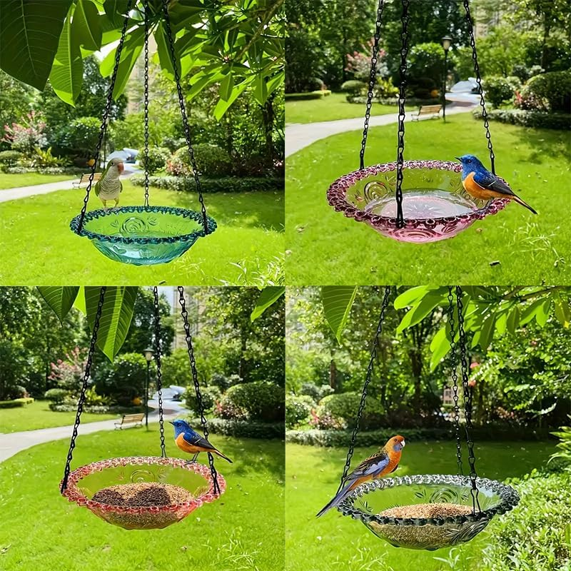 Flower Shaped Hanging Bird Bath Bowl with Metal Chain, 1Pc round Hanging Bird Feeder and Birdbath, round Bird Flower Shaped Bird Feeder and Bath Bowl with Chain, Blue image number 3