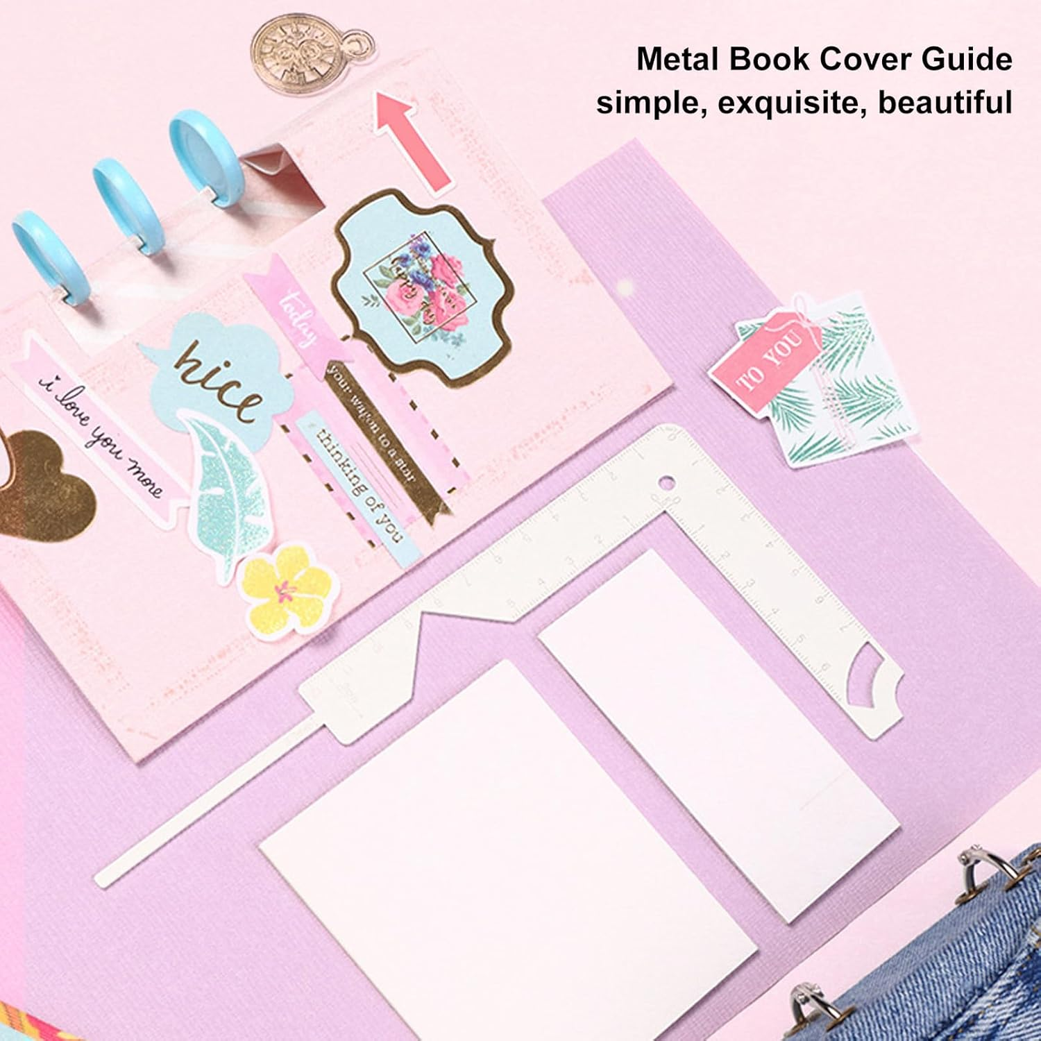 Book Cover Guide, Metal Bookbinding Cover Tool High Accuracy Bookbinding Kit Sturdy Bookbinding Ruler DIY Bookbinding Scrapbook Tool for Journal Cover, Album, Planner, Calendar image number 6