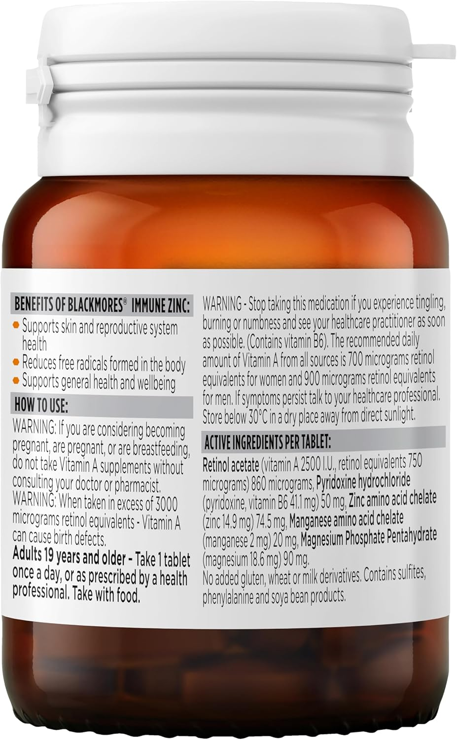 Blackmores Immune Zinc | Supports Immune System to Fight Illness | 60 Tablets image number 1