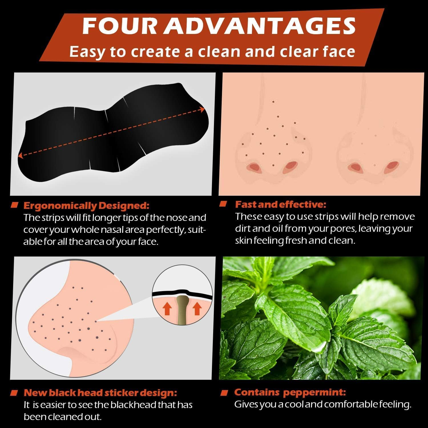 Men Blackhead Pore Strips, Deep Cleansing Blackhead Remover for Face, Natural Charcoal Nose Strips for Oily Skin, Large Size Nose Pore Strips for Black Head Whitehead Pore Unclogging Minimizer, 6PCS image number 4