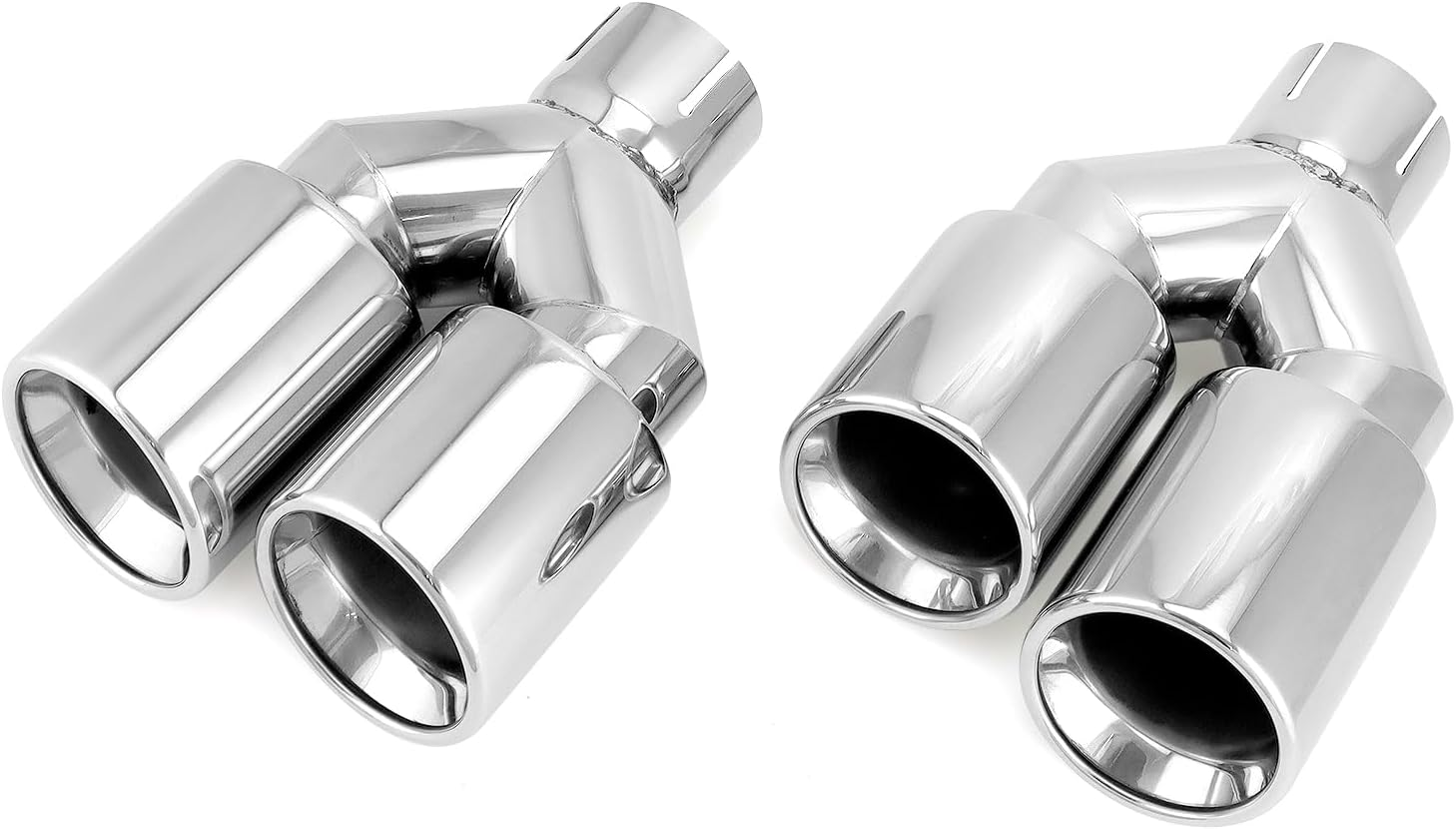 QWORK Universal 2.5" Inlet 3.5" Outlet Dual Exhaust Tip, 9.5" Length Polished Stainless Steel Staggered Exhaust Tailpipe Tip, Set of 2 (Left + Right) image number 2