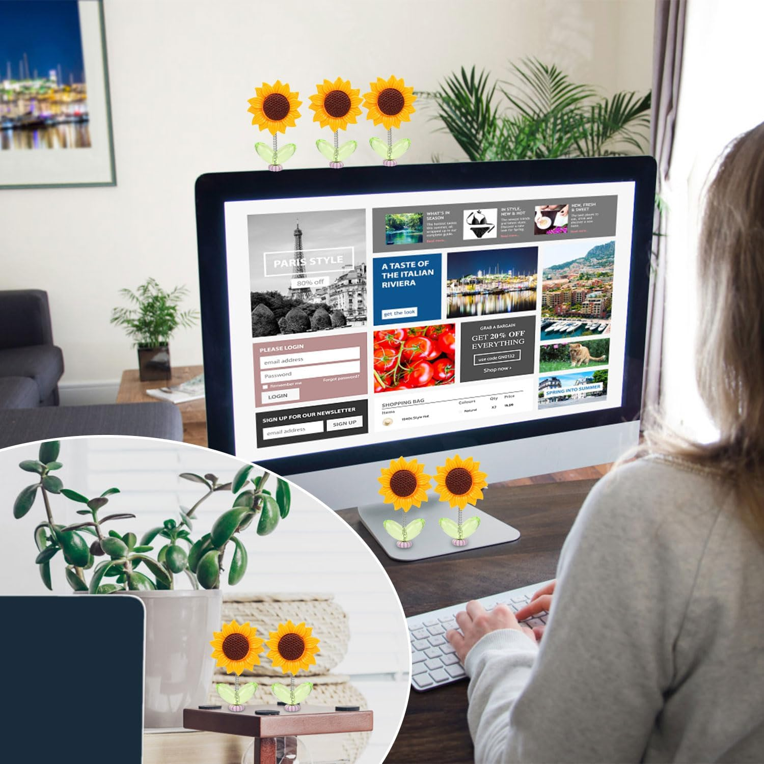 NQEUEPN 10Pcs Sunflower Car Decors, Bobble Heads for Car Dashboard Ornament Decorations Accessories for Interior image number 2