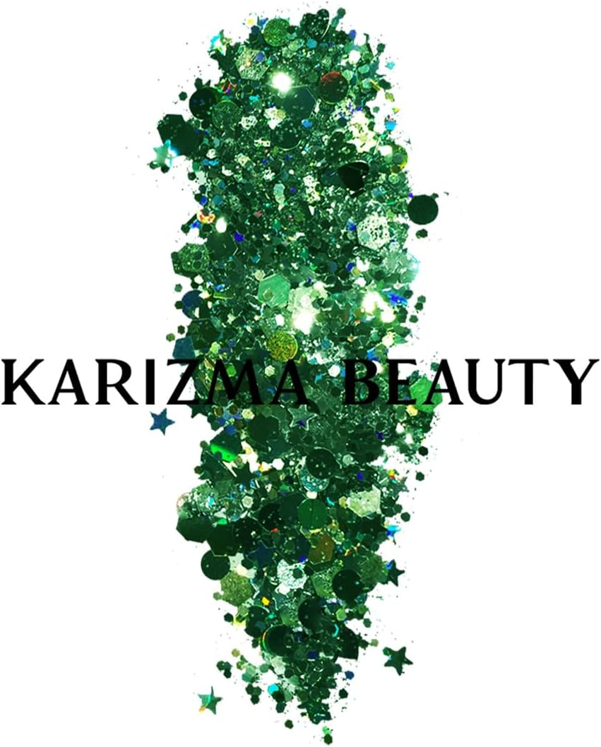 Vegan Biodegradable Chunky Glitter // Karizma Beauty Green Bio Glitter Eco Glitter Face Glitter Festival Chunky 8G image number 1