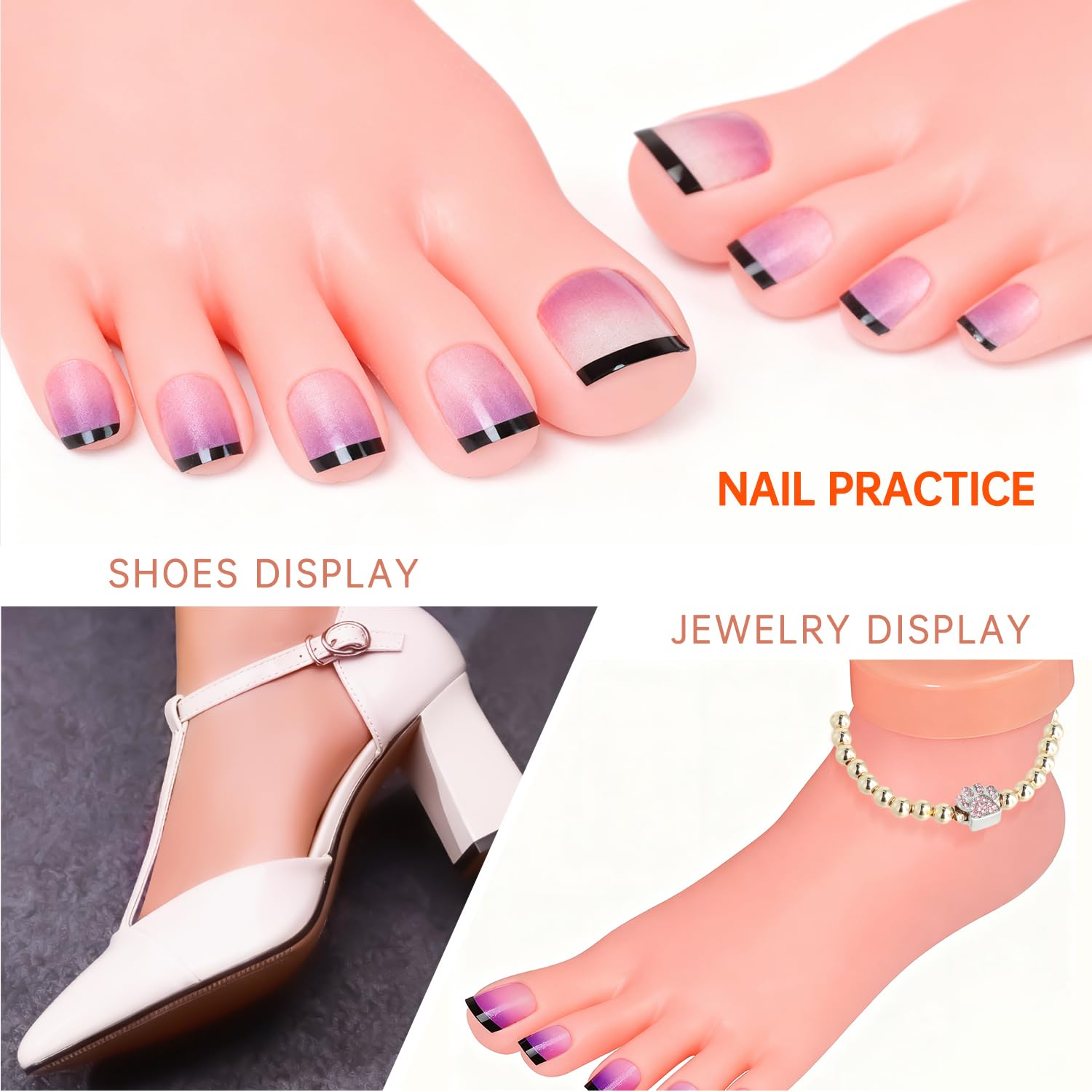 Practice Foot Model 1 Pair Flexible Soft Silicone Prosthetic Manicure Tool for Nail Art Training image number 3