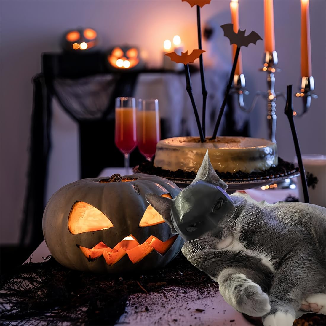 Batcat Mask, Funny Black Bat Mask for Cats, Halloween Cat Clothing, Cosplay Hats, Pet Costume for Halloween, Daily Fun image number 4