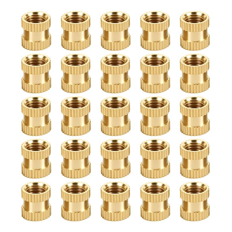 Knurled Nuts Thread Lnsert, 25Pcs Brass Double Hole 1/4X6X8Mm, Threaded Insert Nuts 3D Printing、 Wood with Bolts、Plastic image number 2
