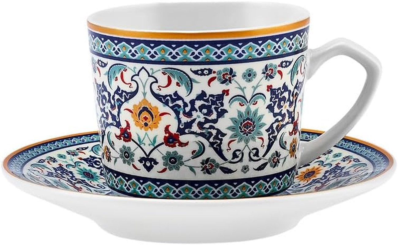 Karaca Beylerbeyi Porcelain Turkish Coffee Cup Set of 6, 12 Piece, 80Ml, White Blue Multi image number 6