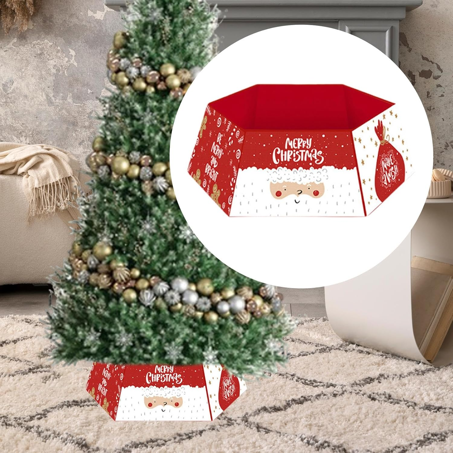 TENOL Christmas Tree Collar Christmas Tree Skirt Hexagon Ornament Decorative Christmas Decoration Christmas Tree Ring for Party, Style D