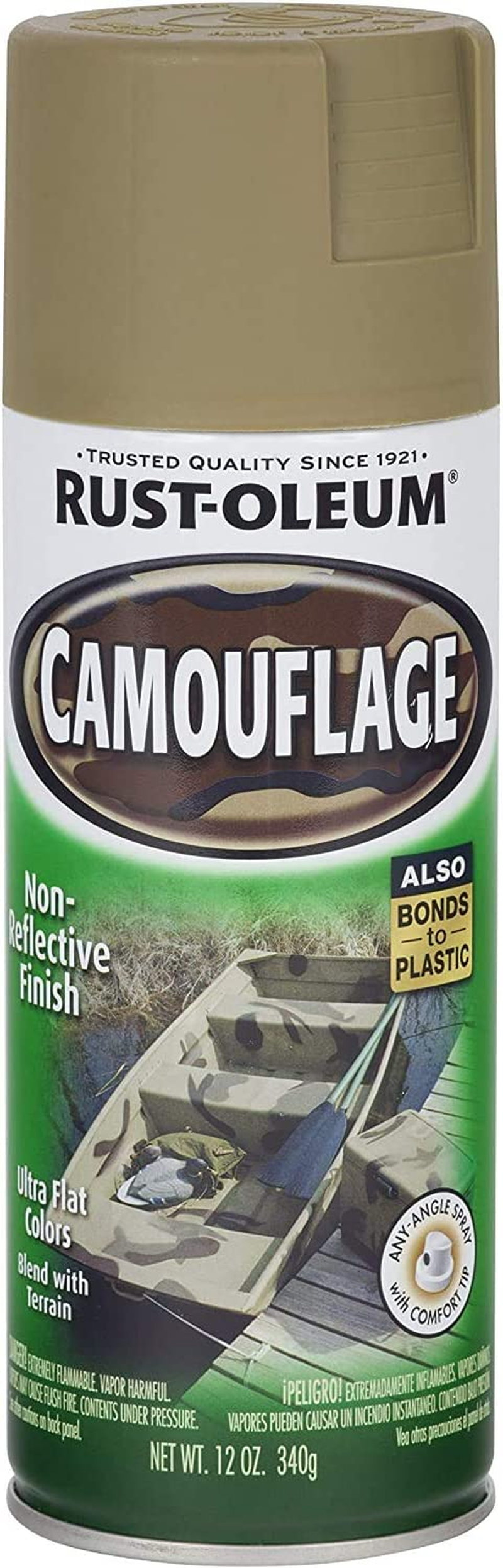 Rust-Oleum Camouflage Spray Paint 340G - Khaki, Flat Non-Reflective Finish, Multi-Surface for Metal, Wood & Masonry &ndash; Fast-Drying for Durable Outdoor Use - Khaki