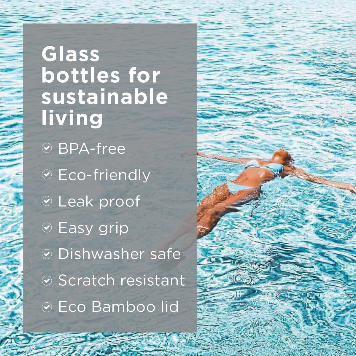 Wilfred Eco 650Ml Portable Glass Water Bottle with Protective Silicone Sleeve | Leakproof | BPA Free | Dishwasher Safe | Reusable | Slimline for Convenience (Bold Grey)