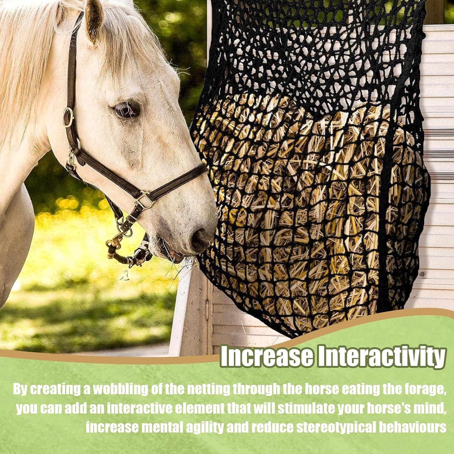 Slow Feed Hay Net Soft Polyester Hay Bag with 2 Hooks Knotless Hays Feeder Multifunctional Hanging Hays Feeder Bag for Stall Trailer Wall Fence image number 2