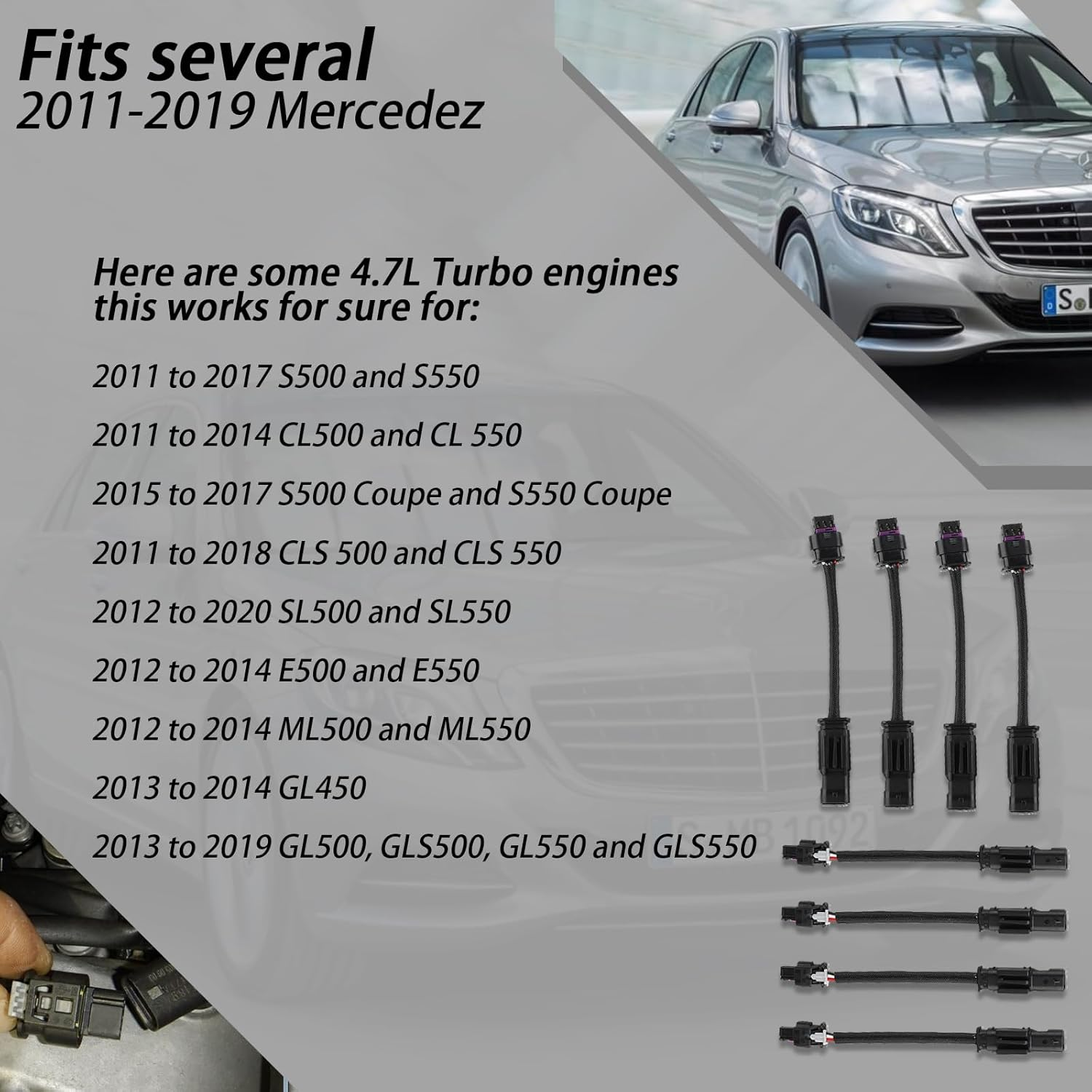 8PCS 3PIN & 2PIN Harness Extension Kit Compatible with Mercedes Benz 4.7L 2011-2020 Camshaft Adjuster Magnet Cam Position Connector Harness Extension M278 Cam (Replace #A276 156 07 90 A276 905) image number 3