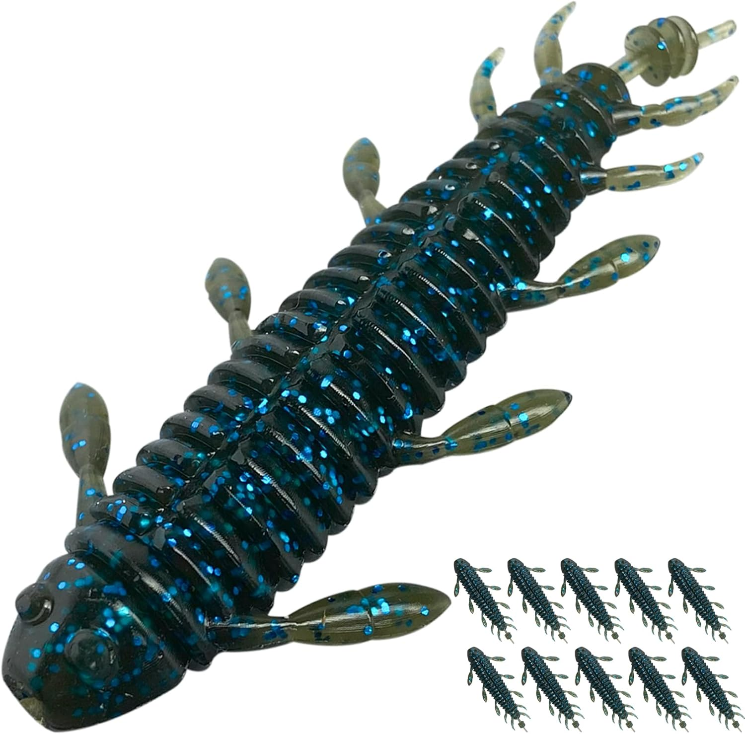 Pristis 10 Pcs Chariot Bug Soft Lures, Wacky Worms Baits for Bass Fishing, Plastic Insect Swimbait Set for Texas Weightless Finesse Rig Kit Gear Saltwater Freshwater