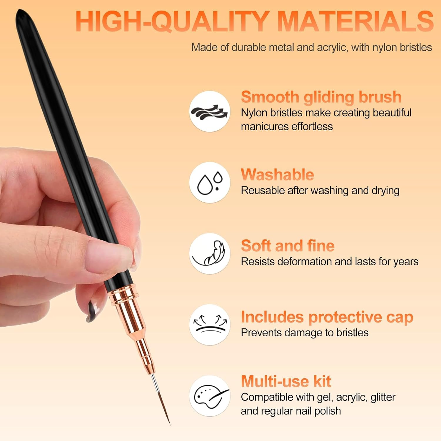 Sularpek 5 Pcs Nail Art Brushes, Nail Art Liner Brushes, Painting Design Brush Set, Detail Nail Drawing Tool for Long Lines, Thin Details, Fine Drawing Sizes 4/8/12/20/25Mm, Black image number 1