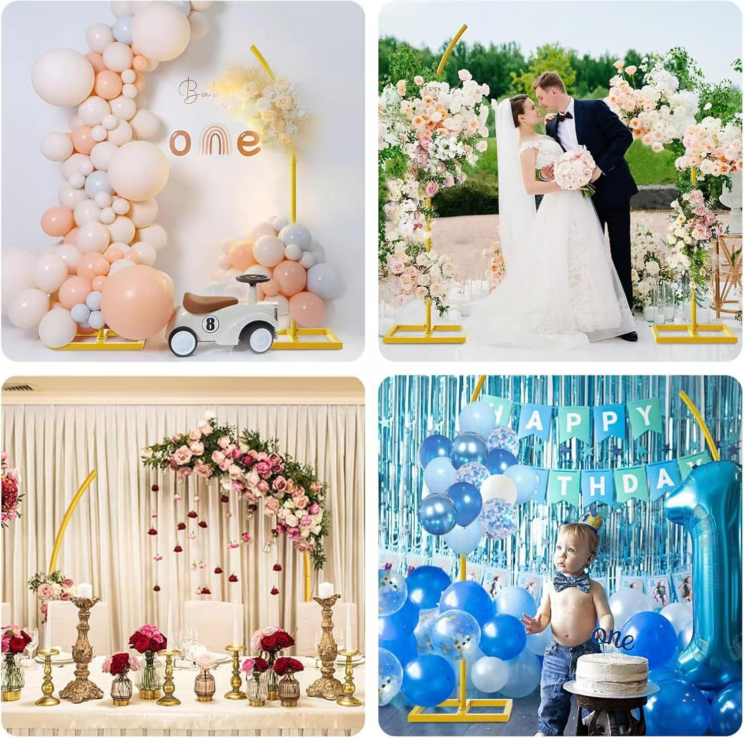 Metal Arch Backdrop Stand Set of 2 Gold Curved Top Arch Wedding Backdrop Stand, 6.72Ft (2.05M) and 7.87(2.4M)Ft Balloon Arch Frame for Ceremony, Birthday Party, Anniversary, Baby Shower Floral Stand Backdrop Decoration image number 6